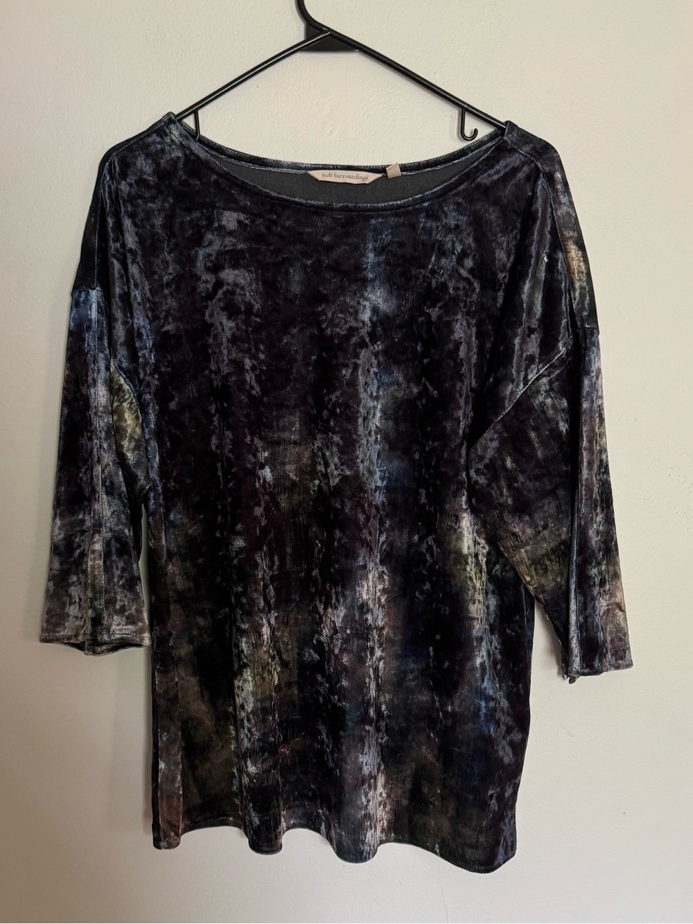 Dark Whimsigoth Crushed Velvet 3/4 Sleeve Top Moody Alt Grunge Shimmer Blouse